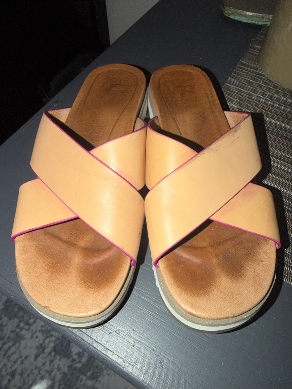 UGG Peach Slide Sandals with Pink Trim